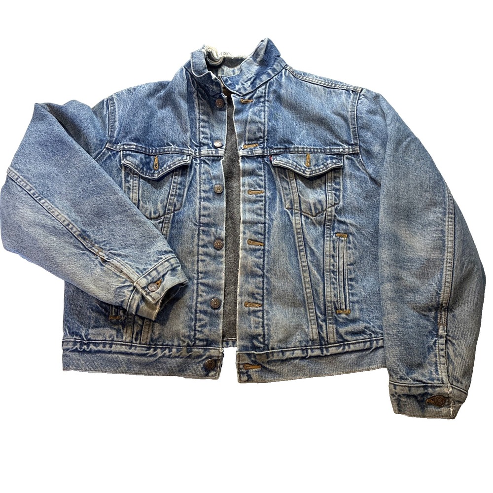 VTG Distress Levis Type 3 Denim Trucker Jacket 48L Blanket Lined USA 71506-0316